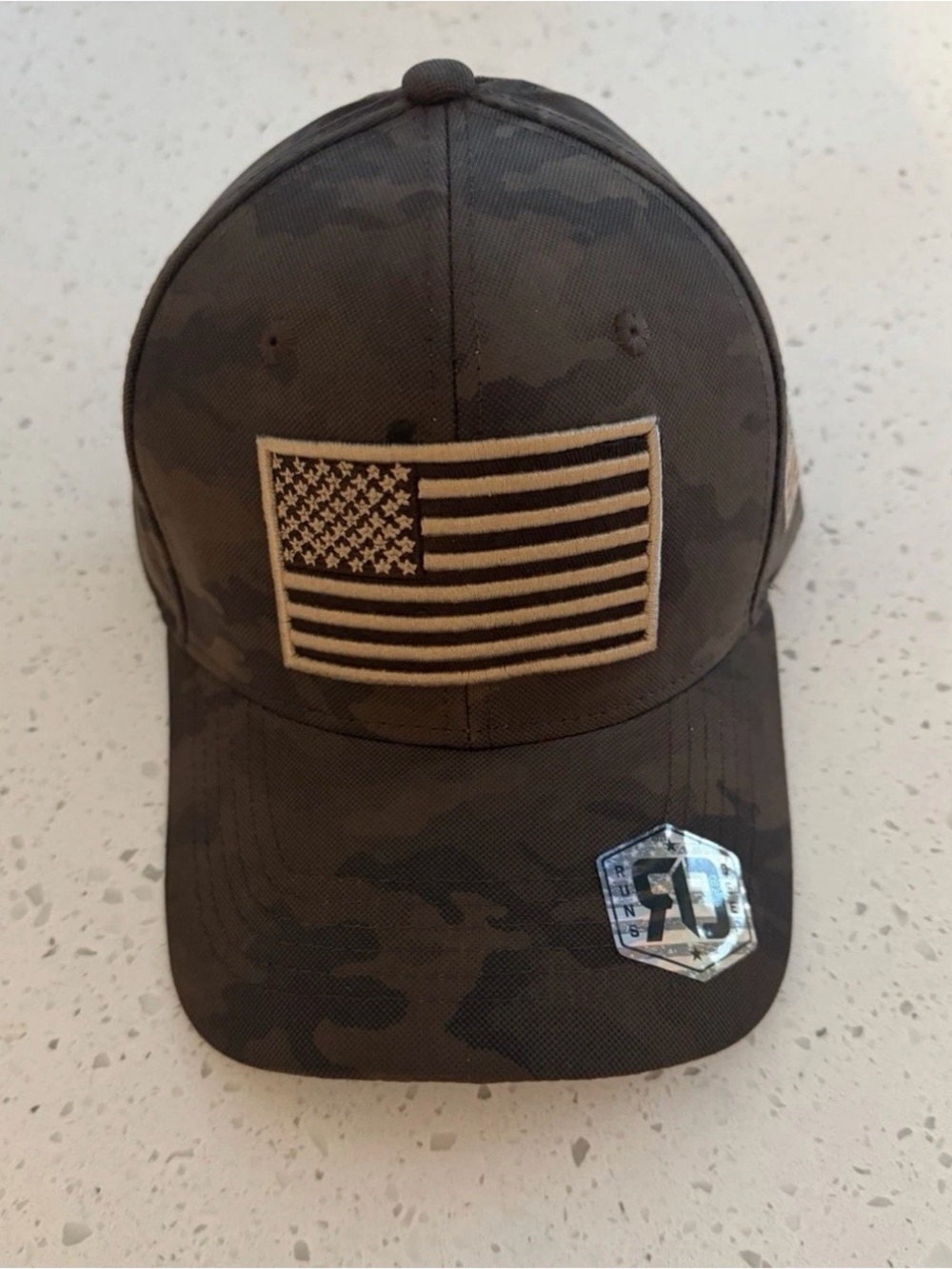 Men's Camo Baseball Cap with American Flag Patch - Dark Gray